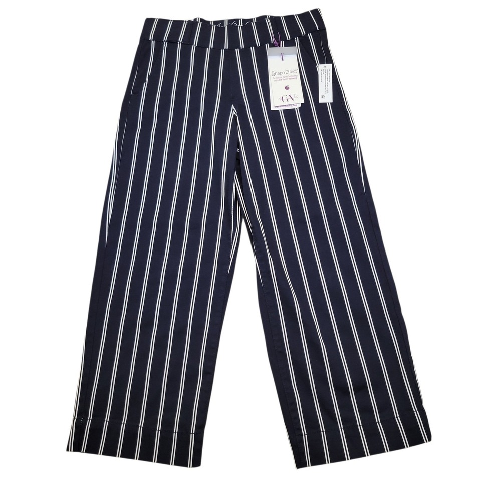 Gloria Vanderbilt Shape Effect High Rise Wide Leg Crop Pants Navy Stripe 4P NWT